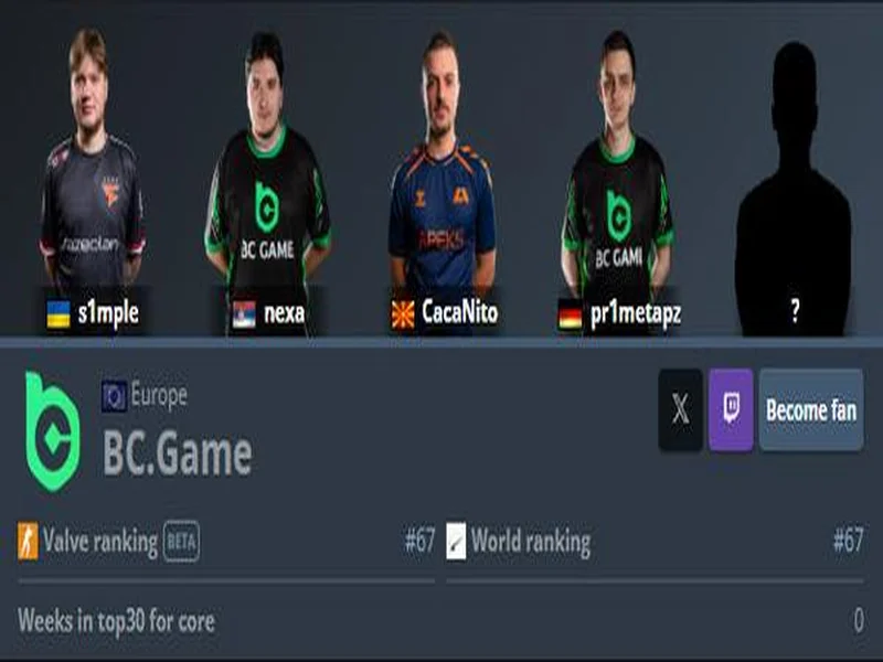 官宣:BC.Game下放CacaNito,首发阵容仅剩三人